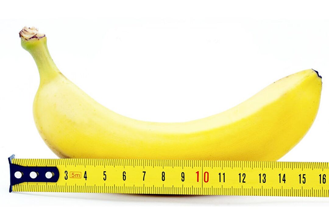 banāns ar lineālu simbolizē dzimumlocekļa mērījumu pēc operācijas